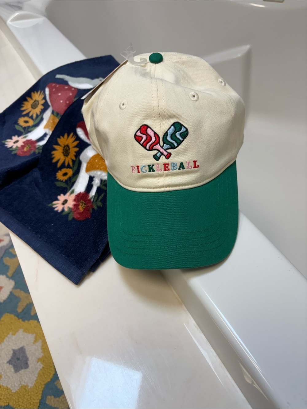 Cream & Green Pickleball Embroidered Cap
